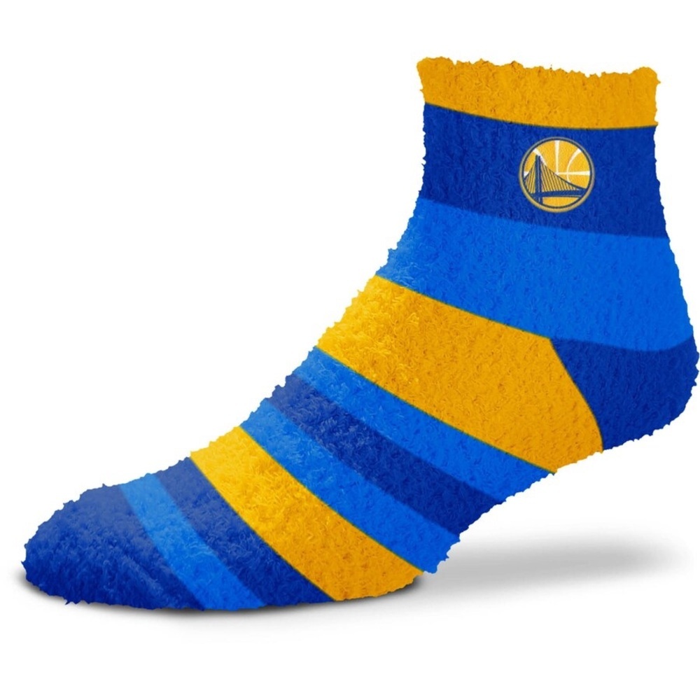 For Bare Feet Golden State Warriors Fuzzy Sleep Socks Blue Yellow NBA NWT OSFM